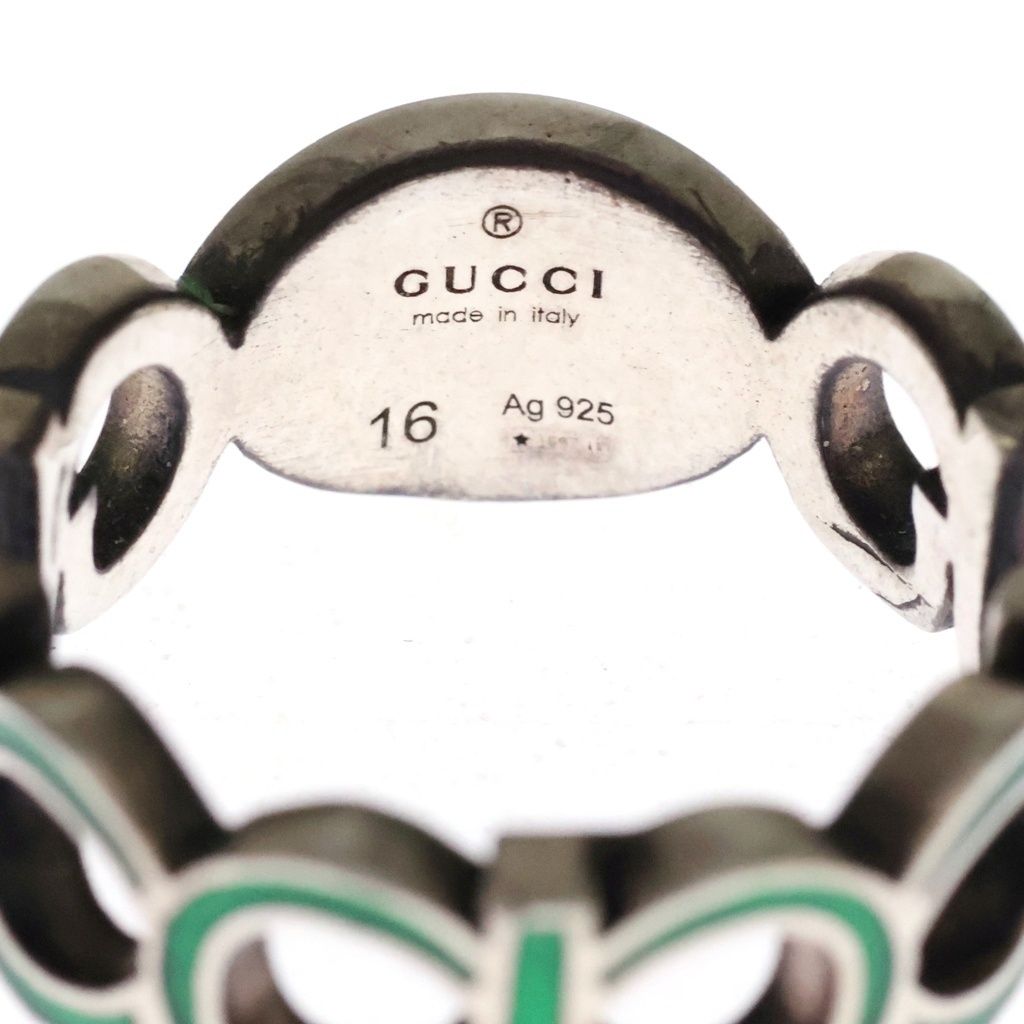 Gucci Interlocking G Enamel Ring Silver Green — view 4