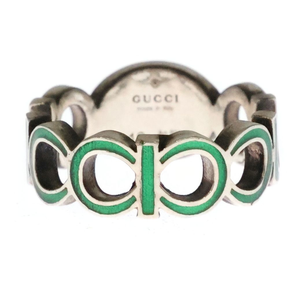 Gucci Interlocking G Enamel Ring Silver Green — view 2