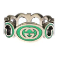 Gucci Interlocking G Enamel Ring Silver Green