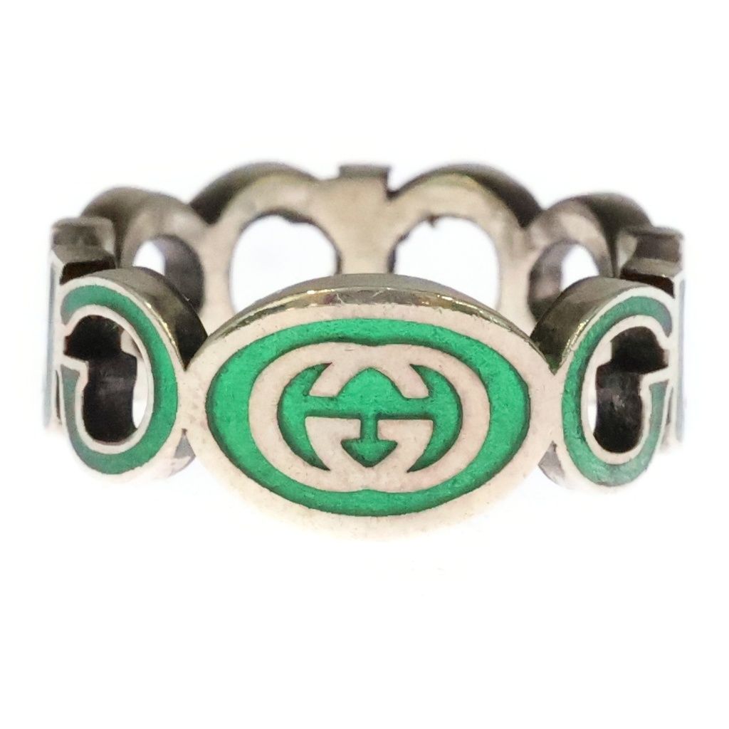 Gucci Interlocking G Enamel Ring Silver Green