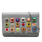 Fendi Studded Crossbody Chain Shoulder Bag Gray Multicolor Leather