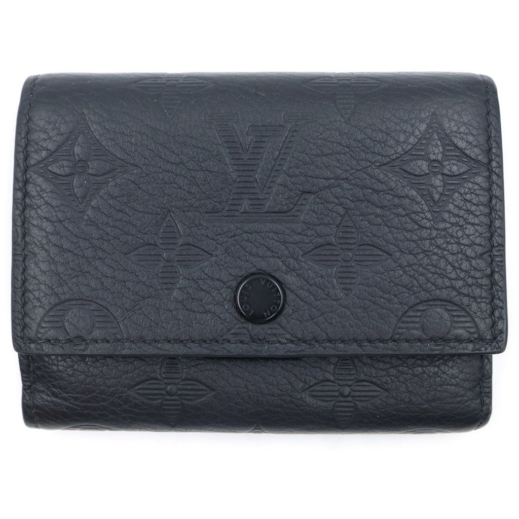 Louis Vuitton Monogram Shadow Victor Wallet Compact Trifold Black Leather
