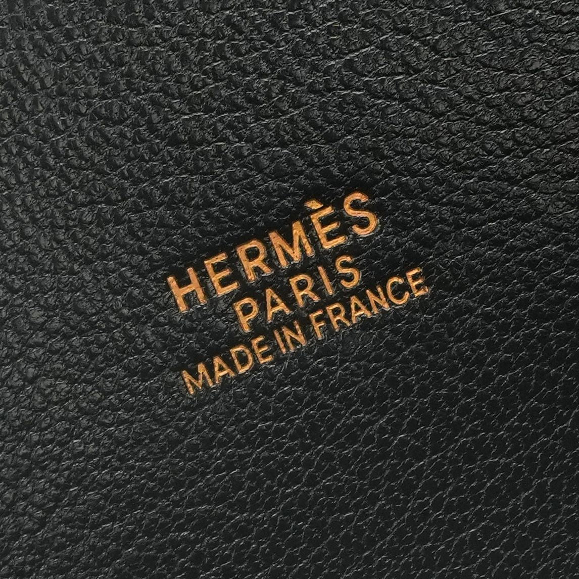 Hermes Escapada Tote Fjord Box Calf Noir Natural Black Brown Gold Handbag — view 7