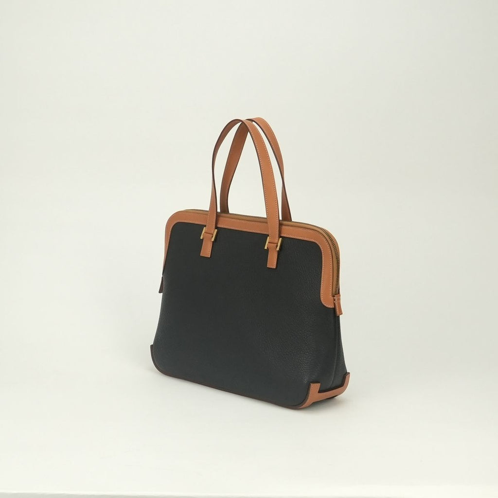 Hermes Escapada Tote Fjord Box Calf Noir Natural Black Brown Gold Handbag — view 2