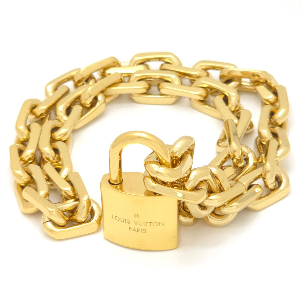 Louis Vuitton Collier LV Edge Cadena Necklace 45.5 Gold Color Metal Padlock — view 3