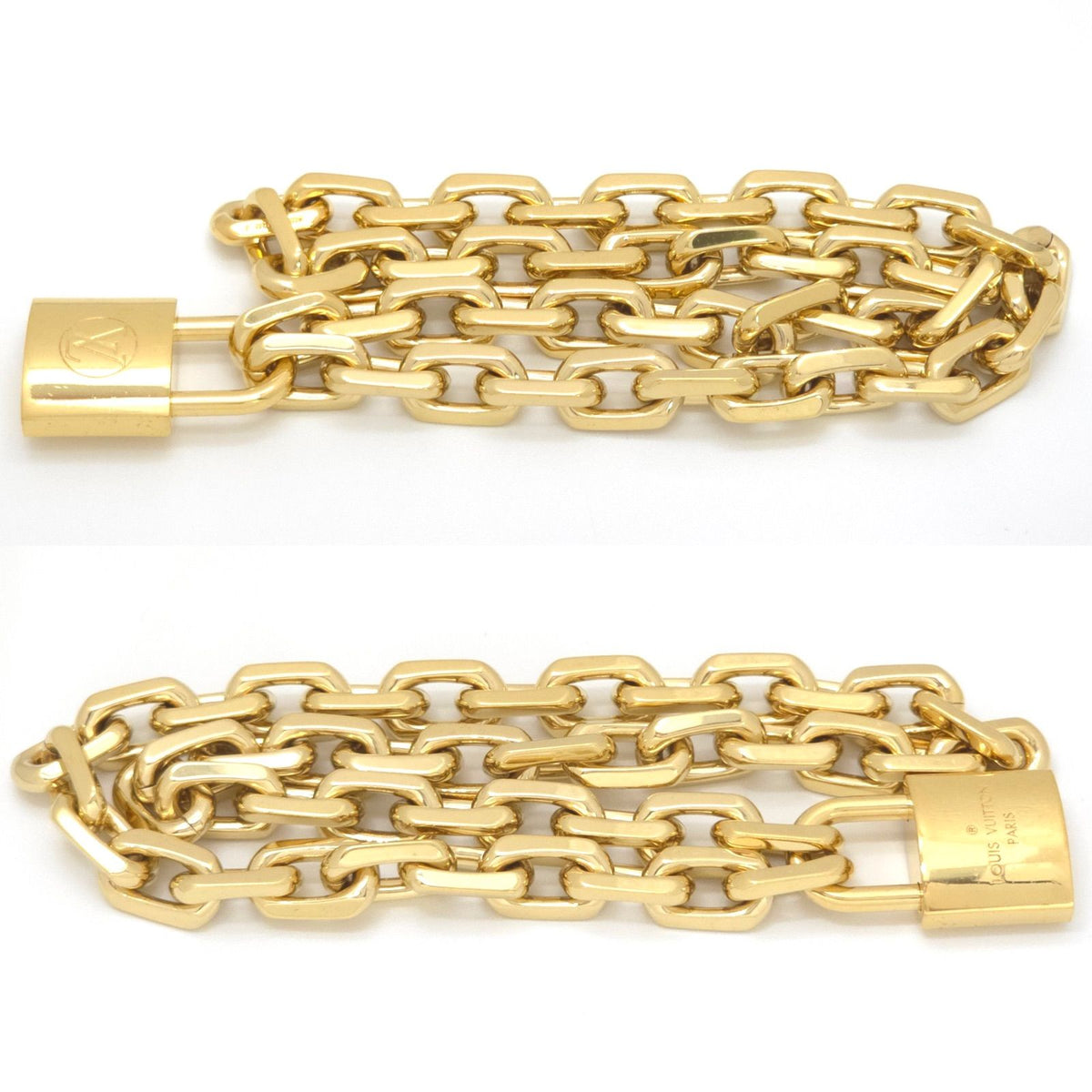 Louis Vuitton Collier LV Edge Cadena Necklace 45.5 Gold Color Metal Padlock — view 4