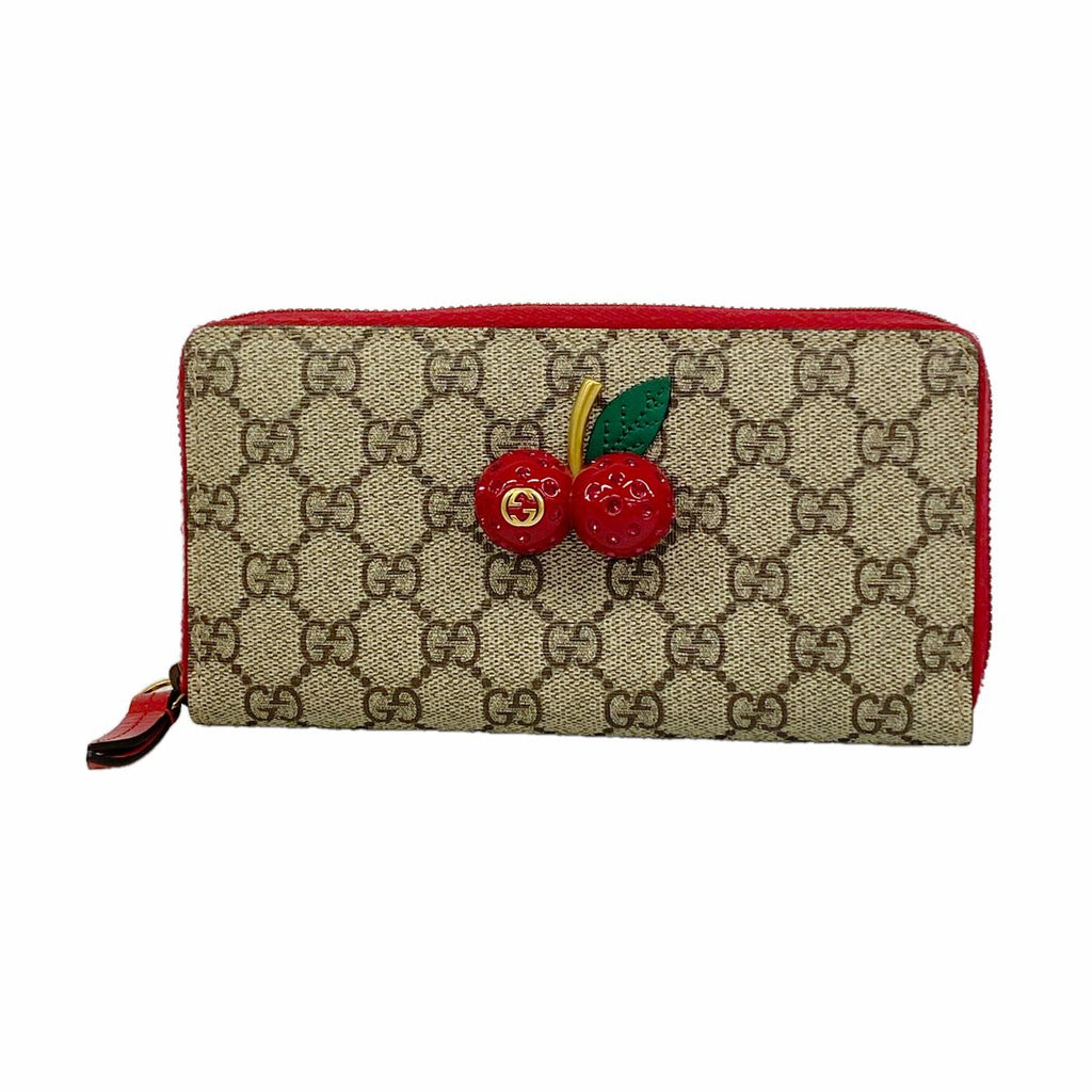 Gucci Wallet GG Supreme Cherry Beige Red Gold