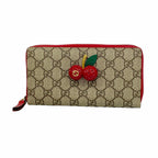 Gucci Wallet GG Supreme Cherry Beige Red Gold