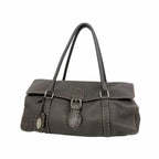 Fendi Handbag Selleria Leather Brown Silver