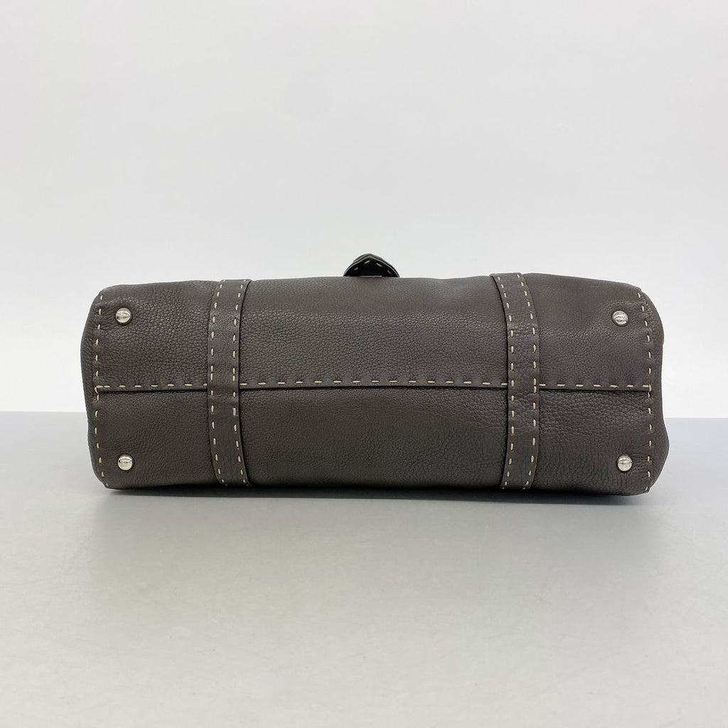 Fendi Handbag Selleria Leather Brown Silver — view 3