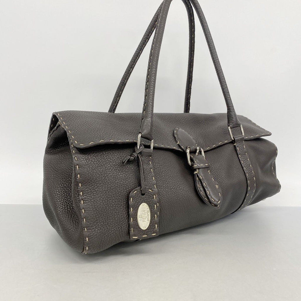 Fendi Handbag Selleria Leather Brown Silver — view 2