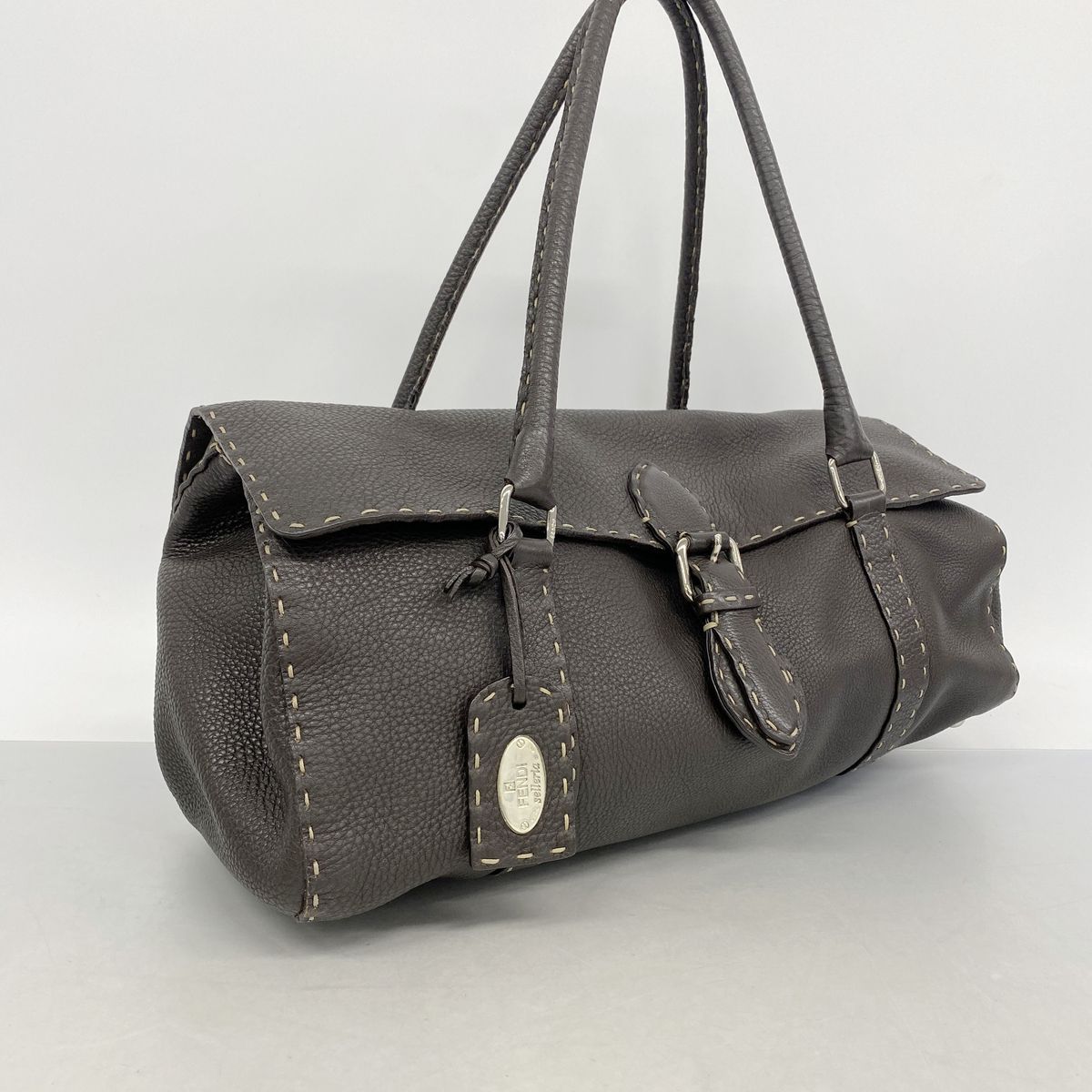 Fendi Handbag Selleria Leather Brown Silver — view 2