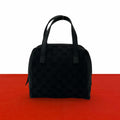 Gucci GG Logo Pattern Canvas Leather Mini Tote Boston Bag Black