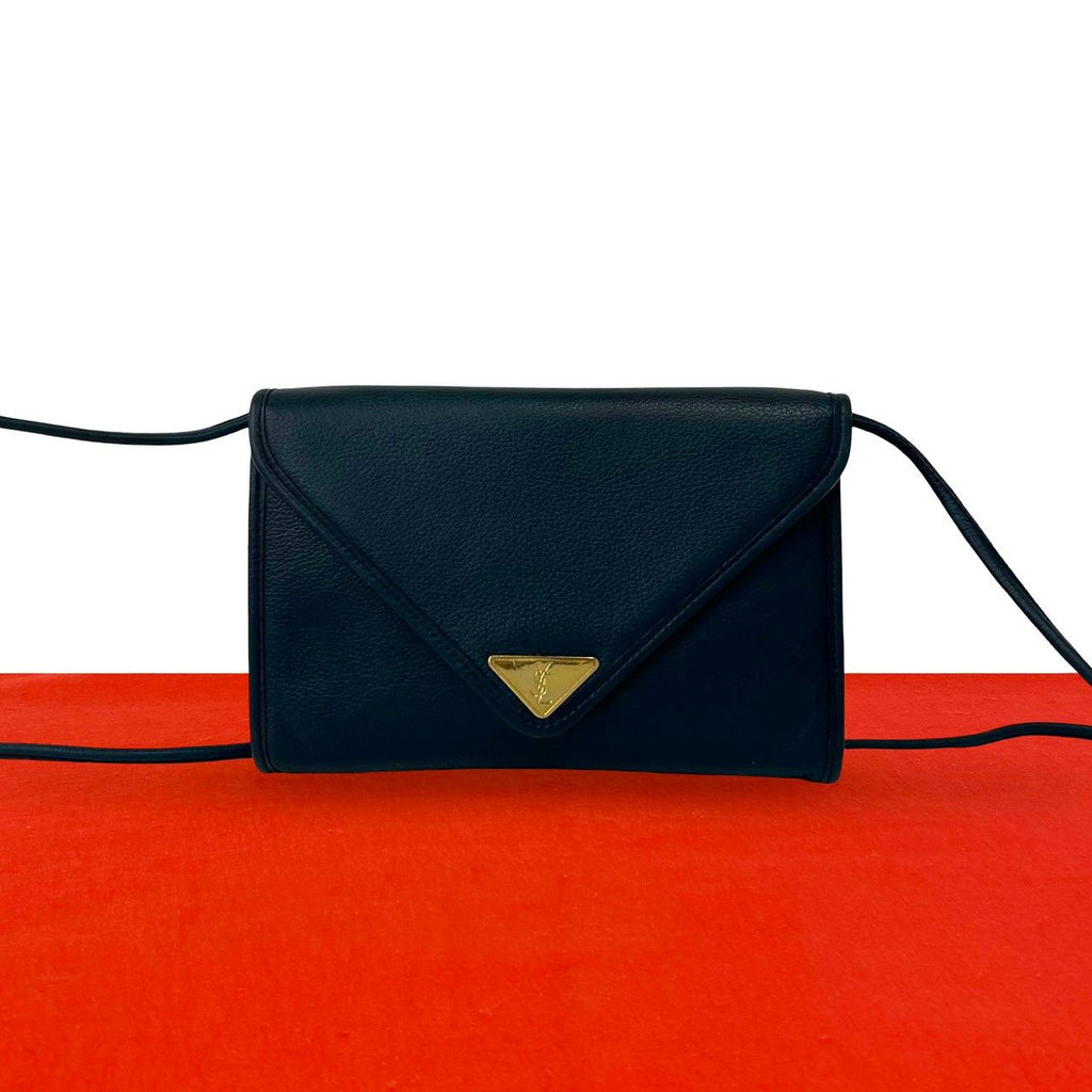 Saint Laurent YSL Logo Leather Mini Shoulder Bag Pochette Navy