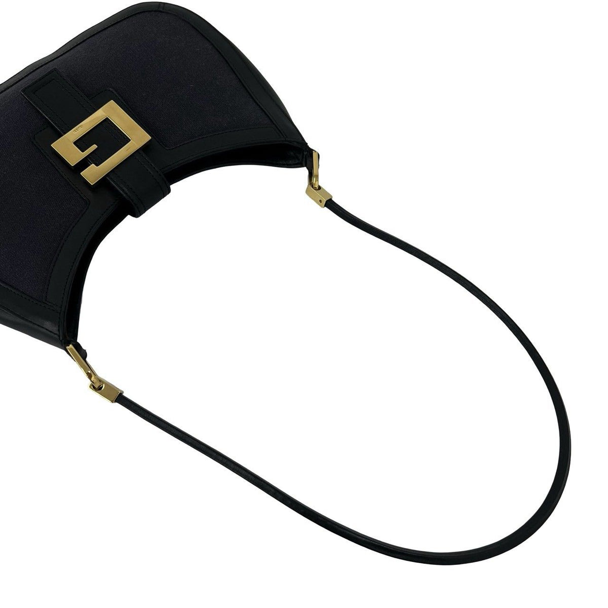 Gucci Logo Leather One Shoulder Bag Tote Black Navy — view 4