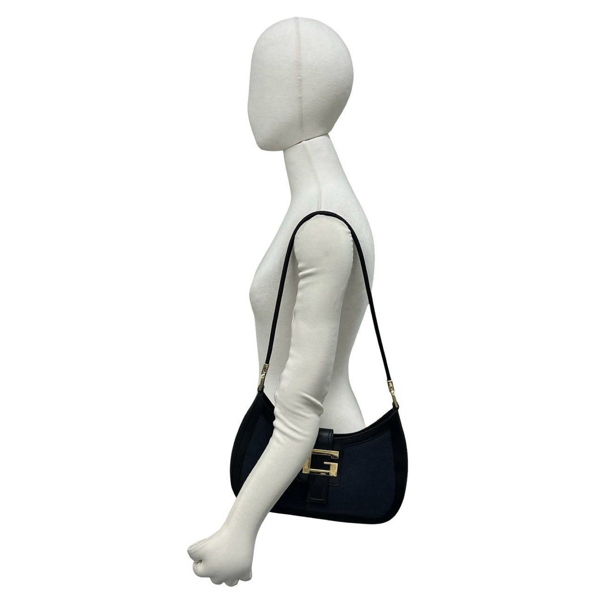 Gucci Logo Leather One Shoulder Bag Tote Black Navy — view 2