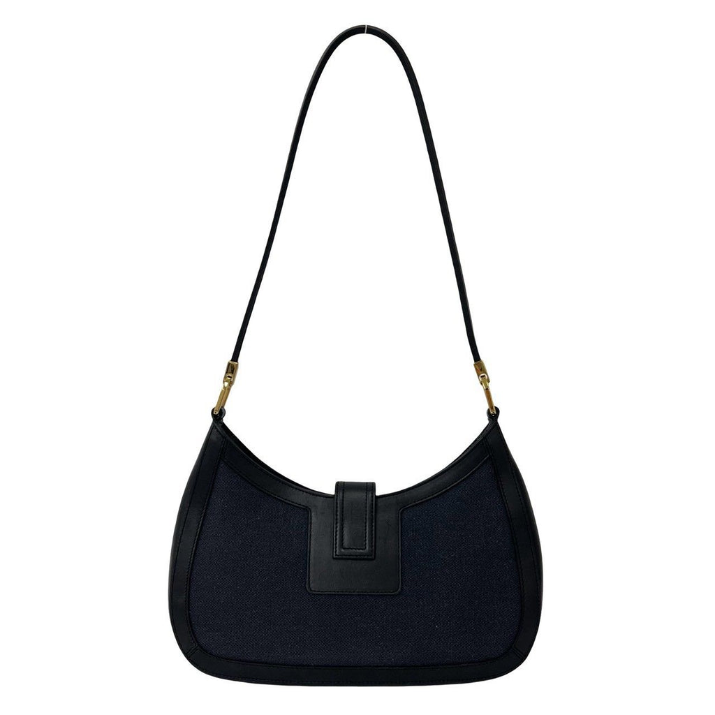 Gucci Logo Leather One Shoulder Bag Tote Black Navy — view 3