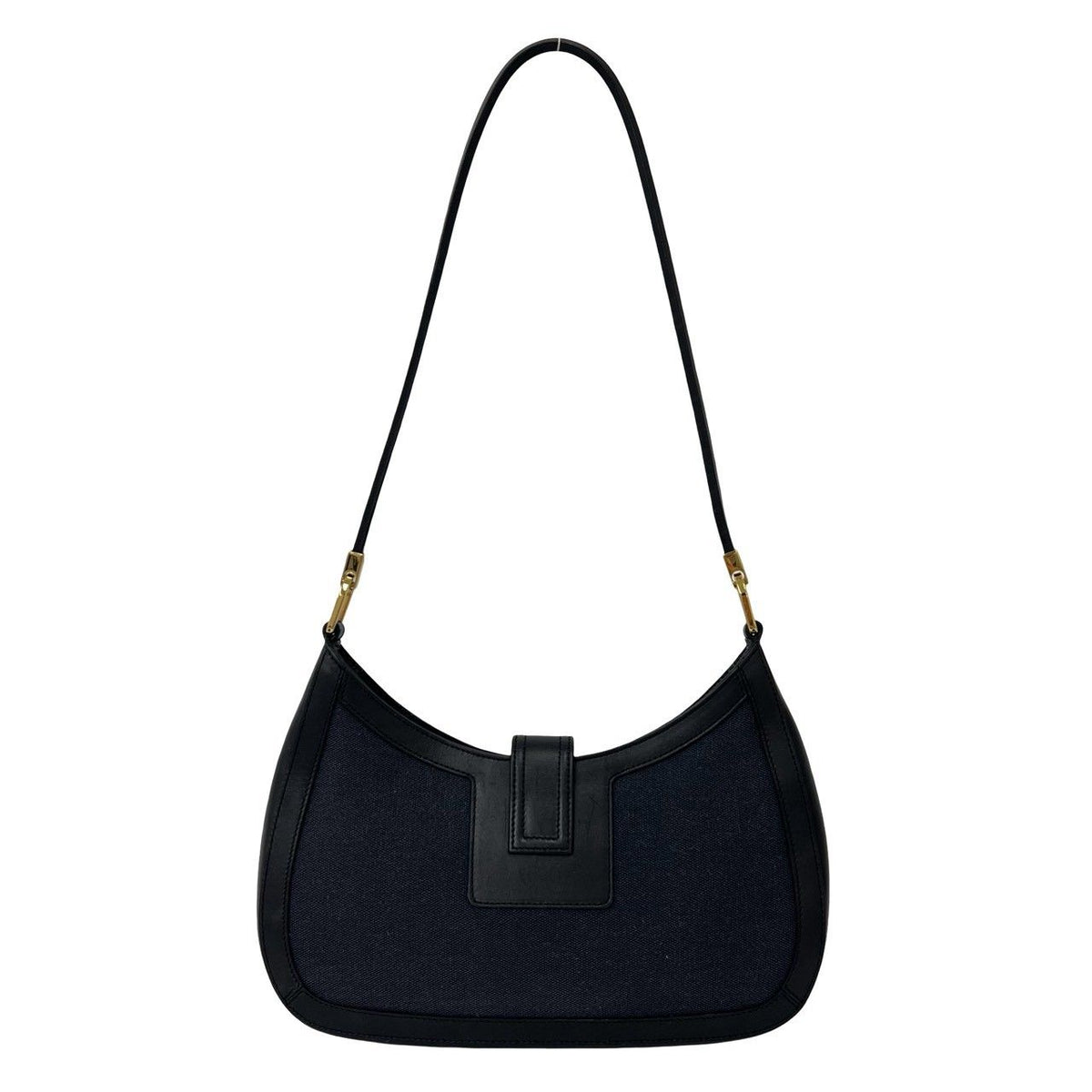 Gucci Logo Leather One Shoulder Bag Tote Black Navy — view 3