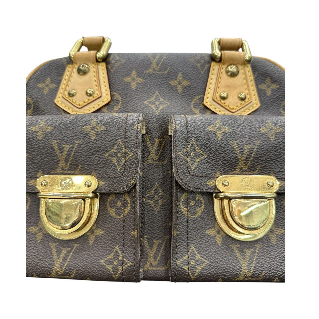 Louis Vuitton Monogram Manhattan PM Brown Gold Leather Handbag — view 7