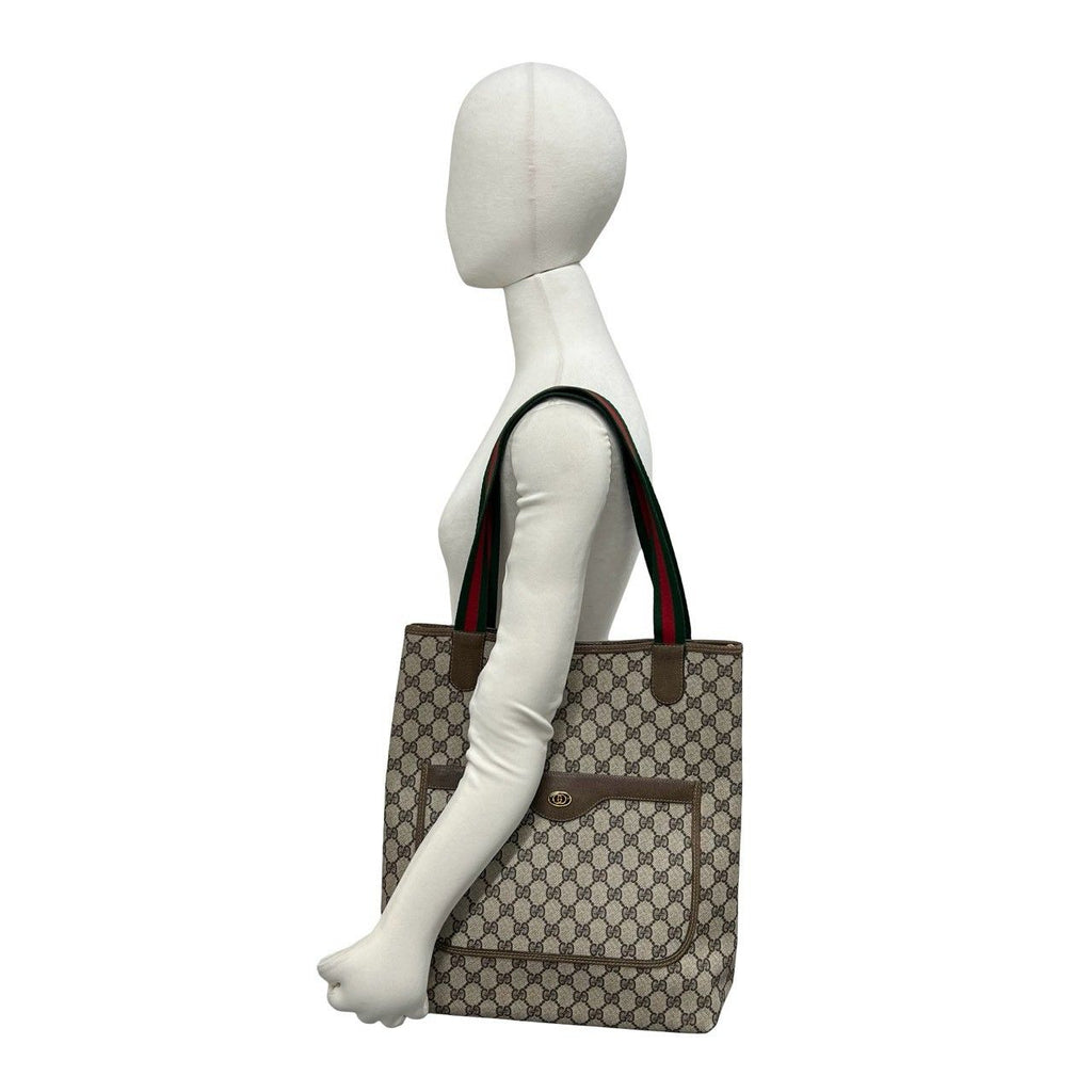 Gucci Vintage Sherry Line GG Logo Pattern Leather Tote Shoulder Bag Brown — view 2