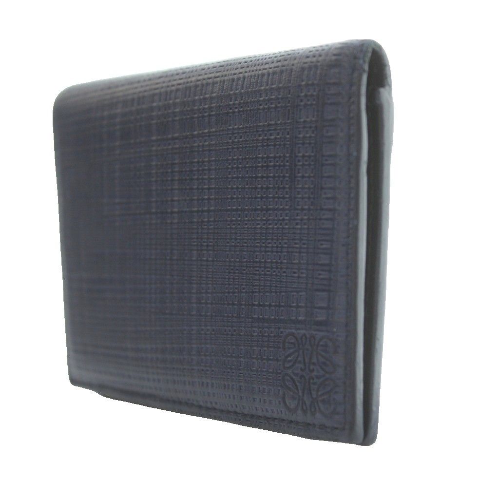 Loewe Anagram Embossed Card Case Business Linen Logo Leather Navy — view 3