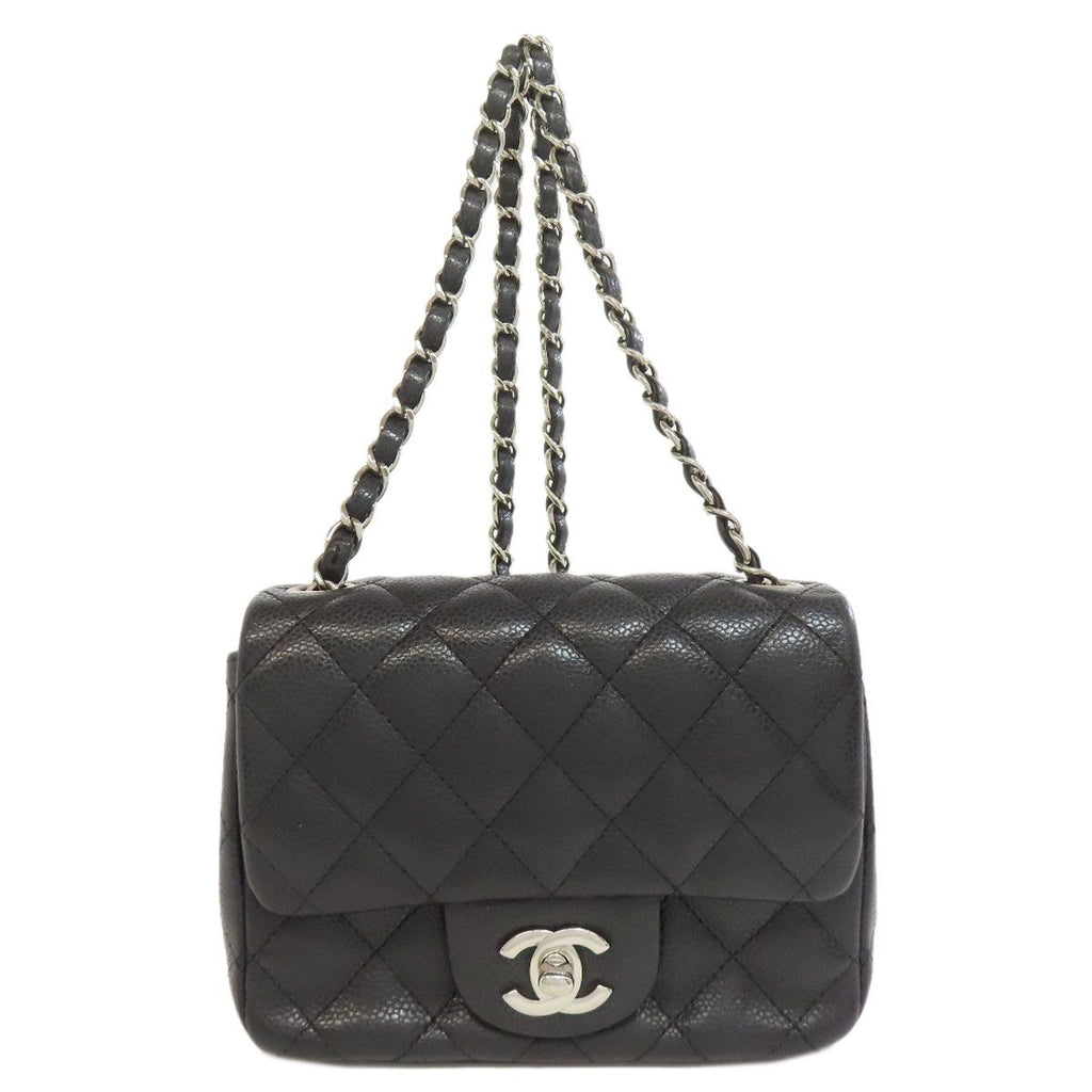 Chanel Chain Shoulder Quilted Silver Bag Grained Calfskin