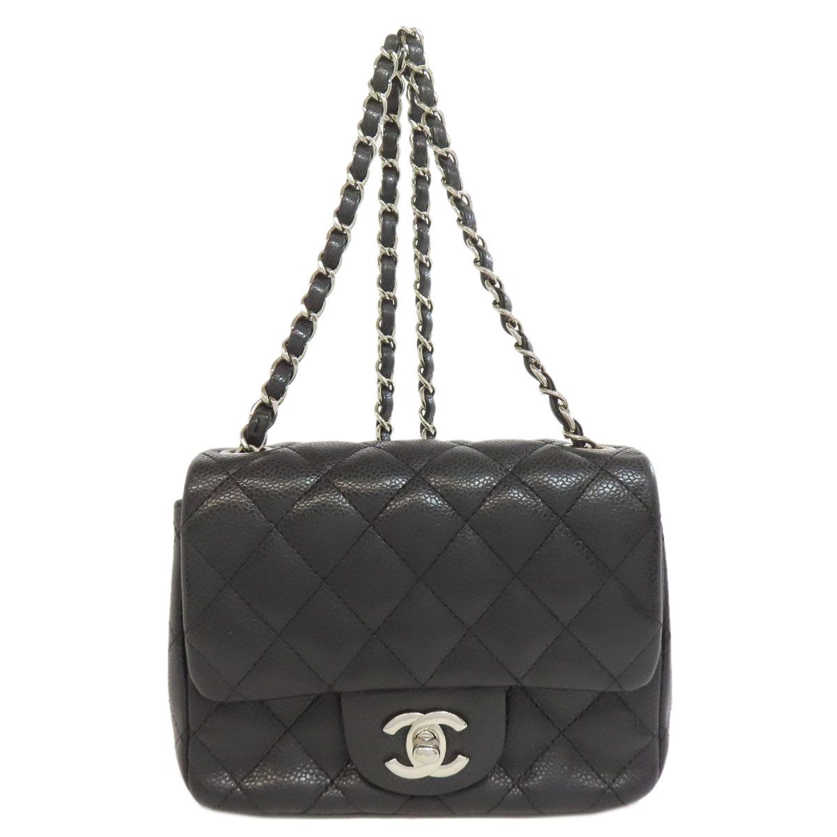 Chanel Chain Shoulder Quilted Silver Bag Grained Calfskin