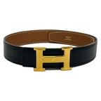 Hermes Belt 70 Black Brown Gold Buckle Detachable Reversible