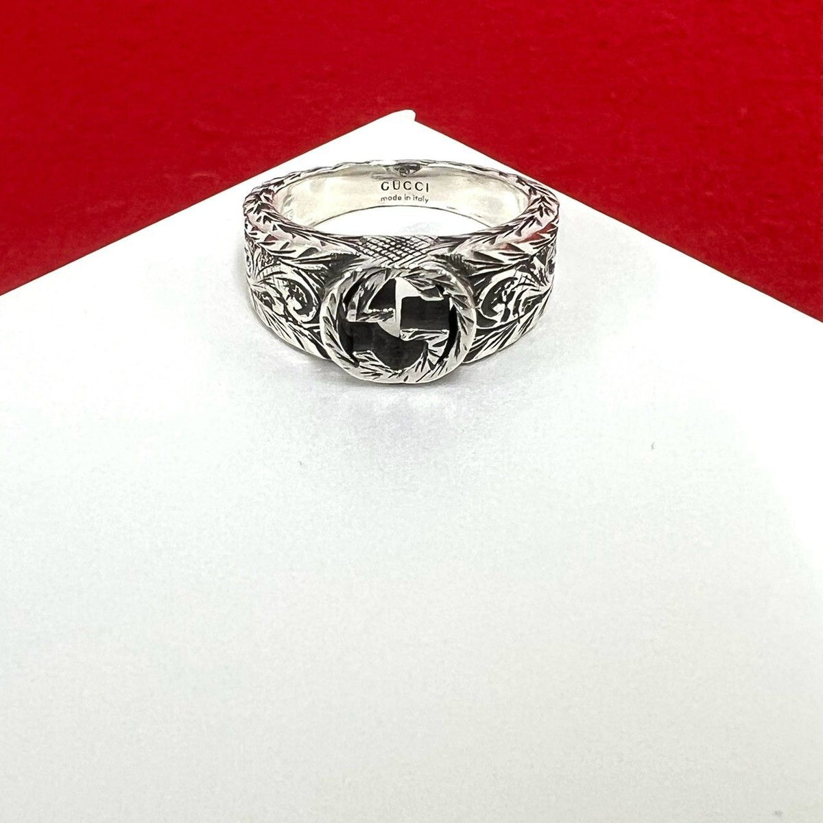 Gucci Interlocking G Arabesque Ring Logo 925 Sterling Silver