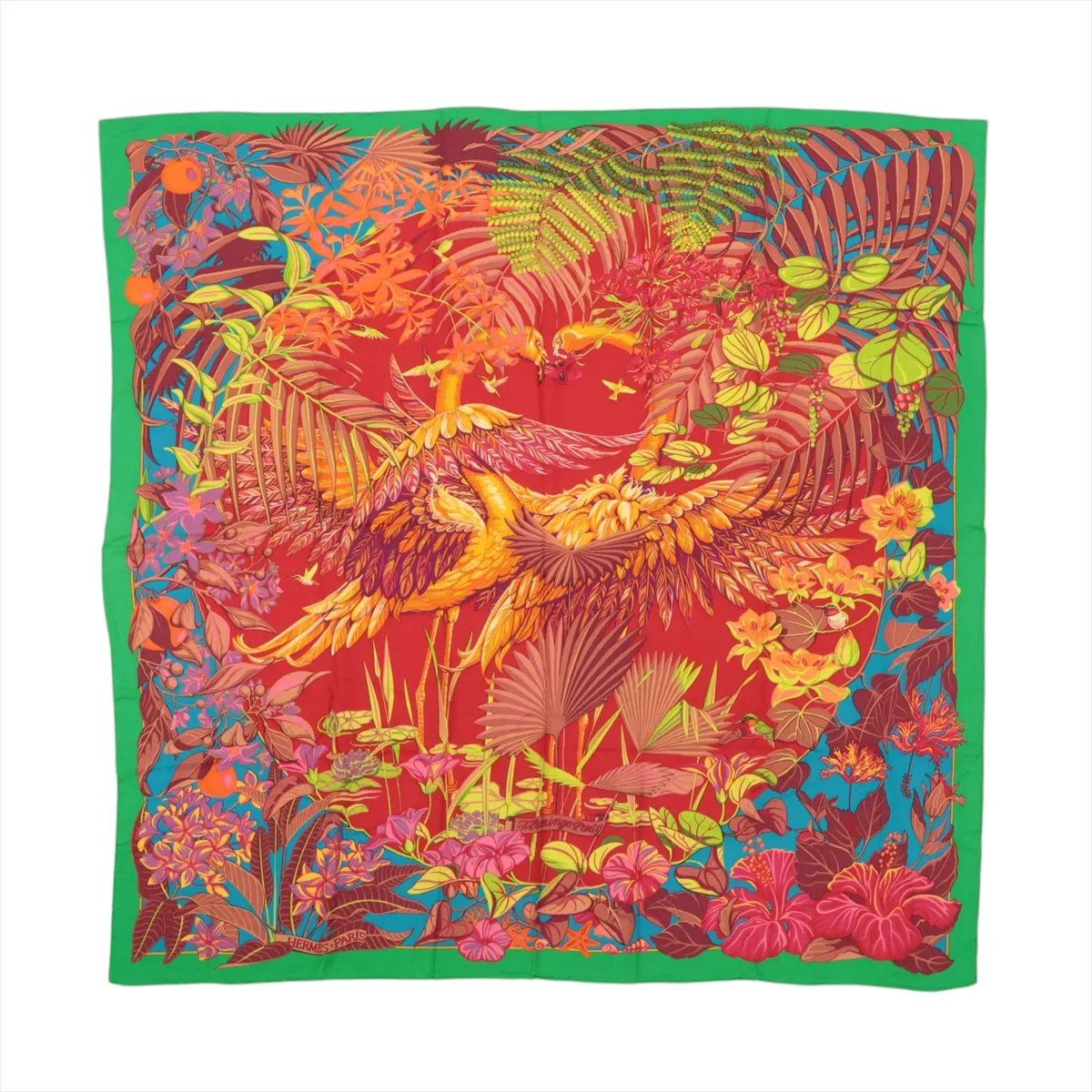 Hermes Tagged Carre Jian 140 Cashmere Flamingo Party Casisil Scarf