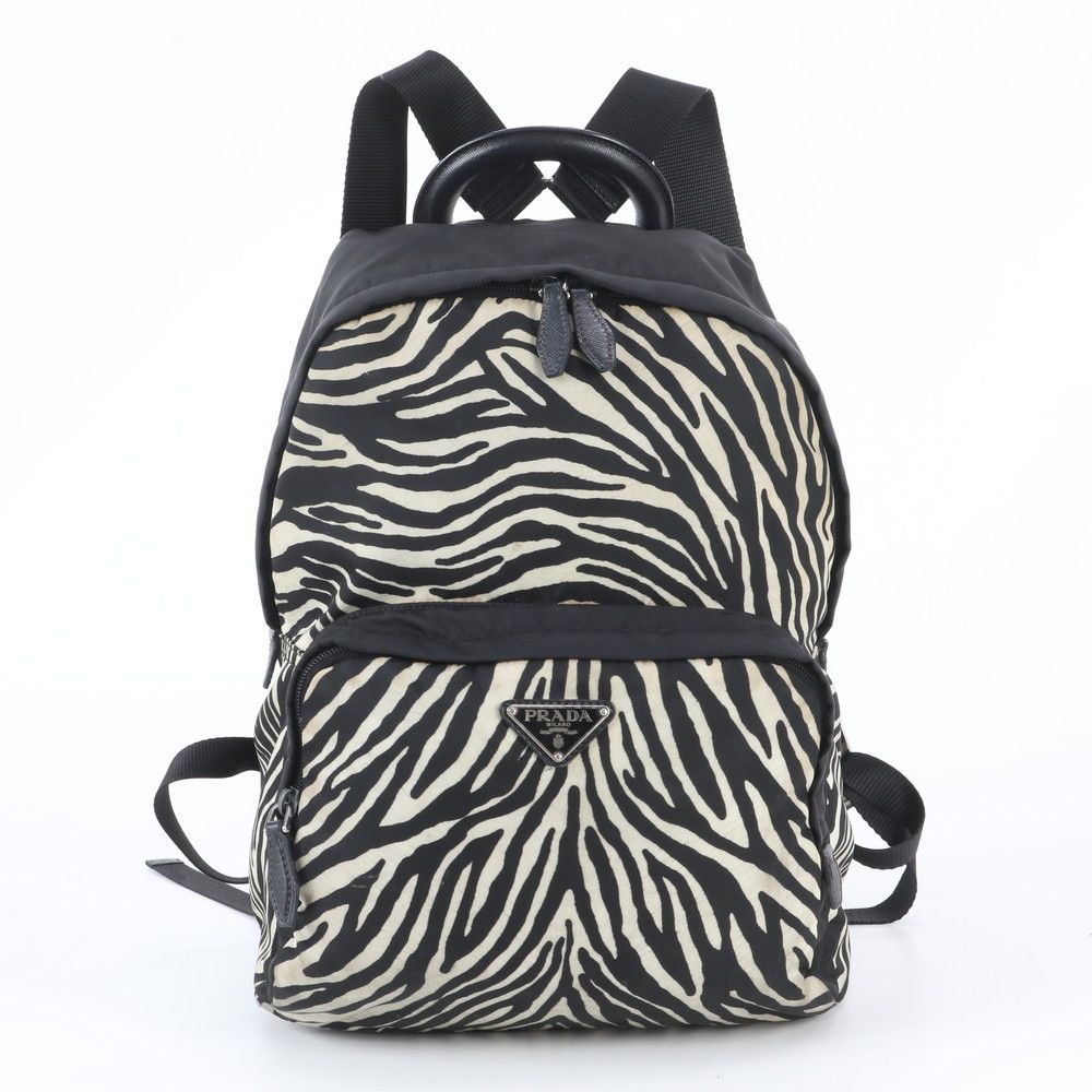 Prada Zebra Triangle Logo Leather Backpack Shoulder Bag