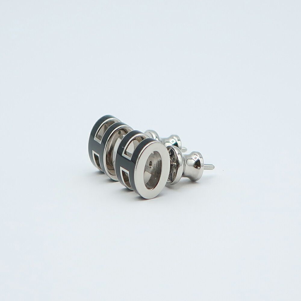 Hermes Earrings Pop H Mini Logo Rocabar Pair Black Silver — view 2