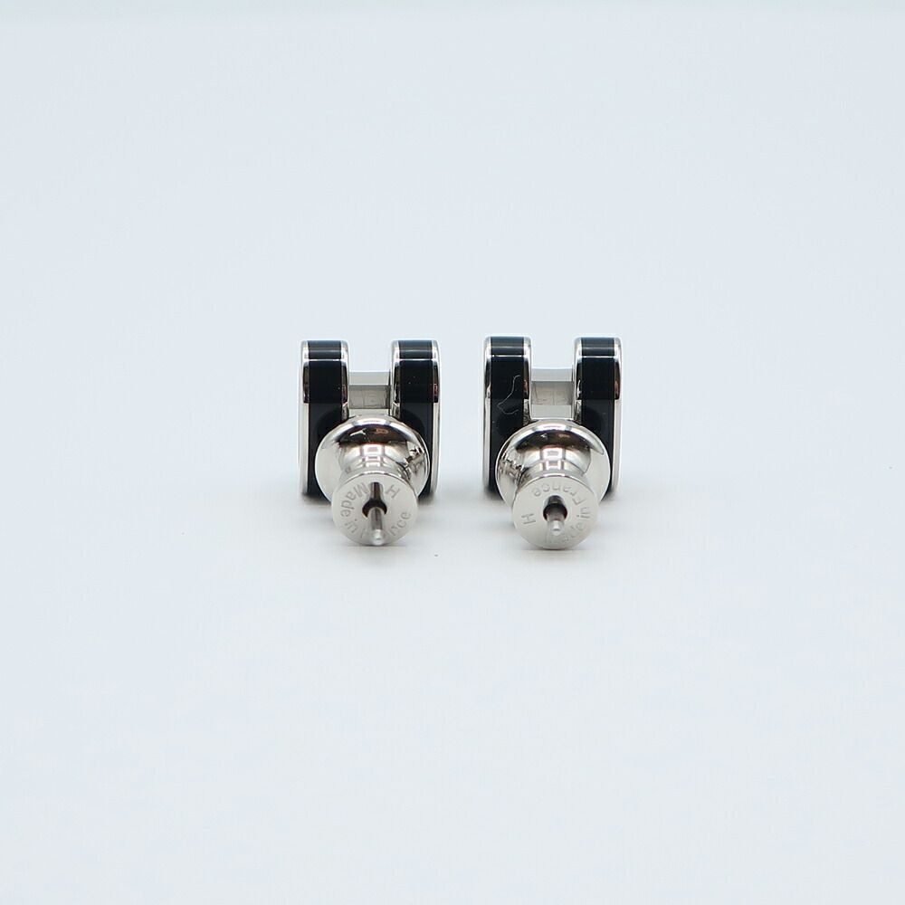 Hermes Earrings Pop H Mini Logo Rocabar Pair Black Silver — view 4