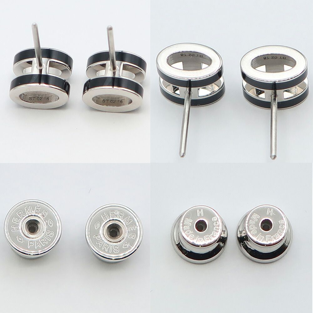 Hermes Earrings Pop H Mini Logo Rocabar Pair Black Silver — view 7