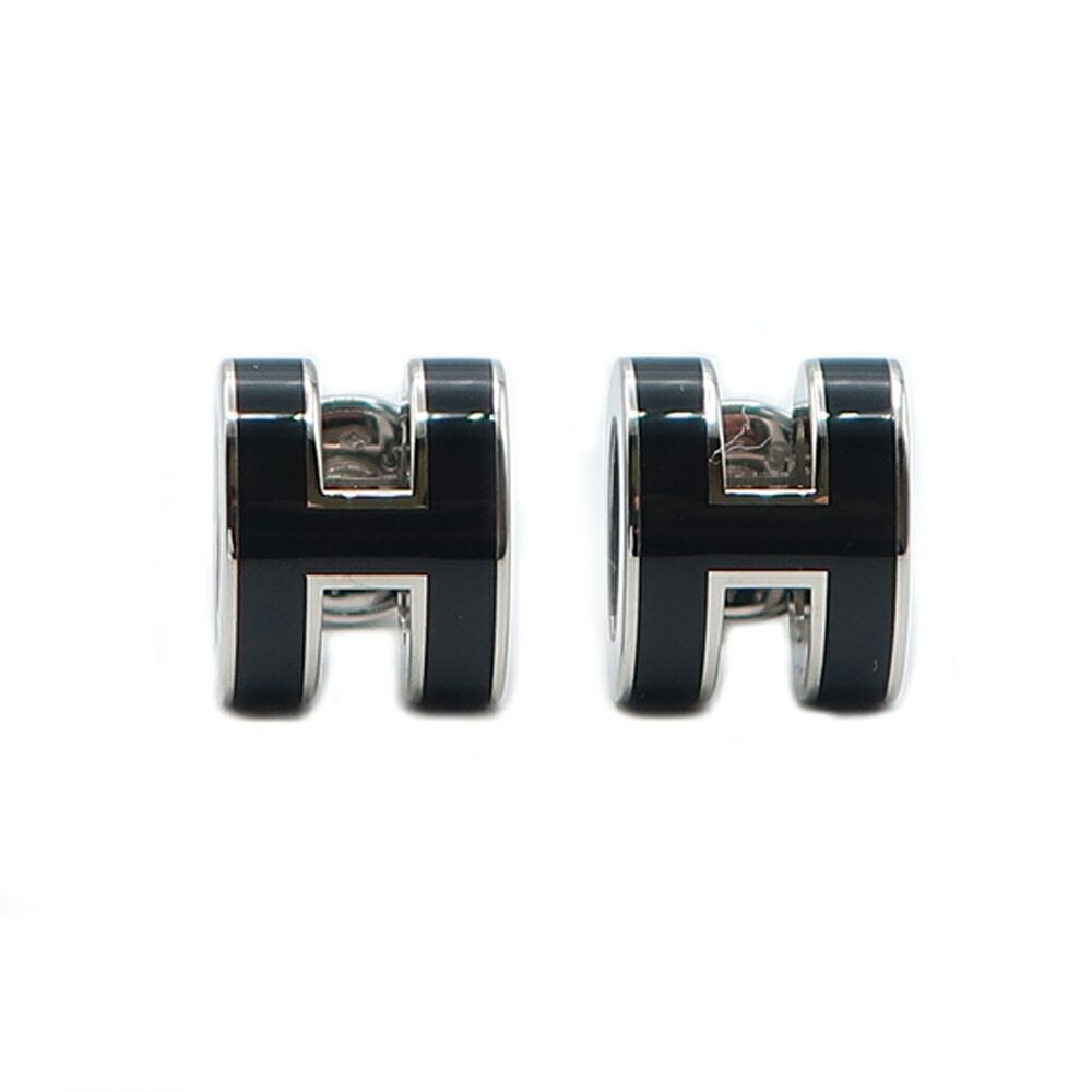 Hermes Earrings Pop H Mini Logo Rocabar Pair Black Silver