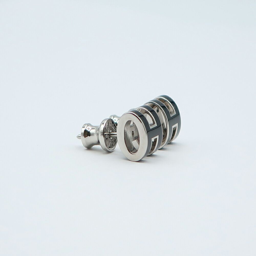 Hermes Earrings Pop H Mini Logo Rocabar Pair Black Silver — view 3