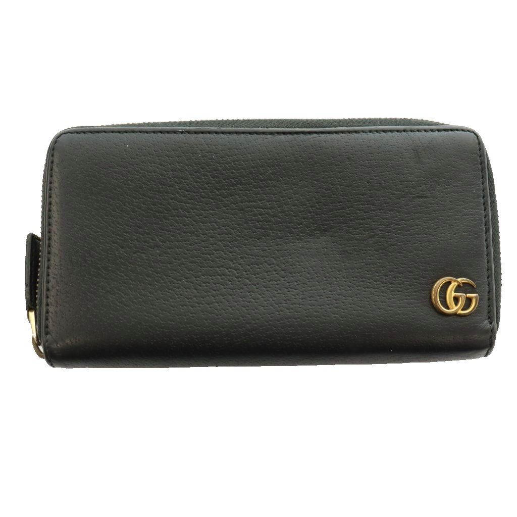Gucci GG Marmont Zip Around Wallet Leather Logo Black