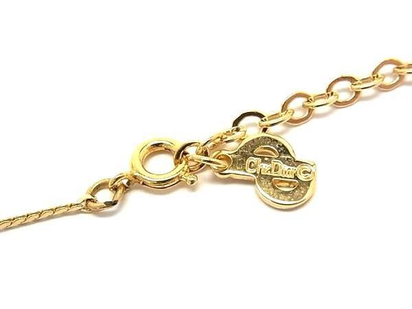 Dior Necklace Gold Blue Metal Rhinestone Vintage Square Stone — view 3