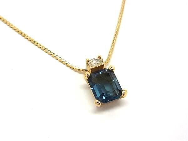 Dior Necklace Gold Blue Metal Rhinestone Vintage Square Stone — view 2