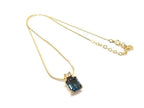 Dior Necklace Gold Blue Metal Rhinestone Vintage Square Stone