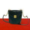 Celine Vintage Logo Ring Leather Chain Mini Shoulder Bag Pochette Green