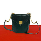 Celine Vintage Logo Ring Leather Chain Mini Shoulder Bag Pochette Green