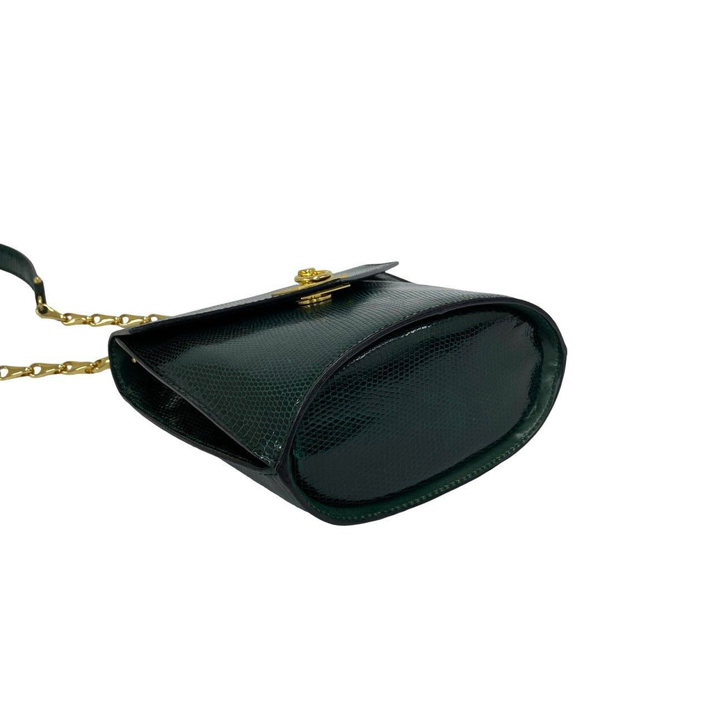 Celine Vintage Logo Ring Leather Chain Mini Shoulder Bag Pochette Green — view 7