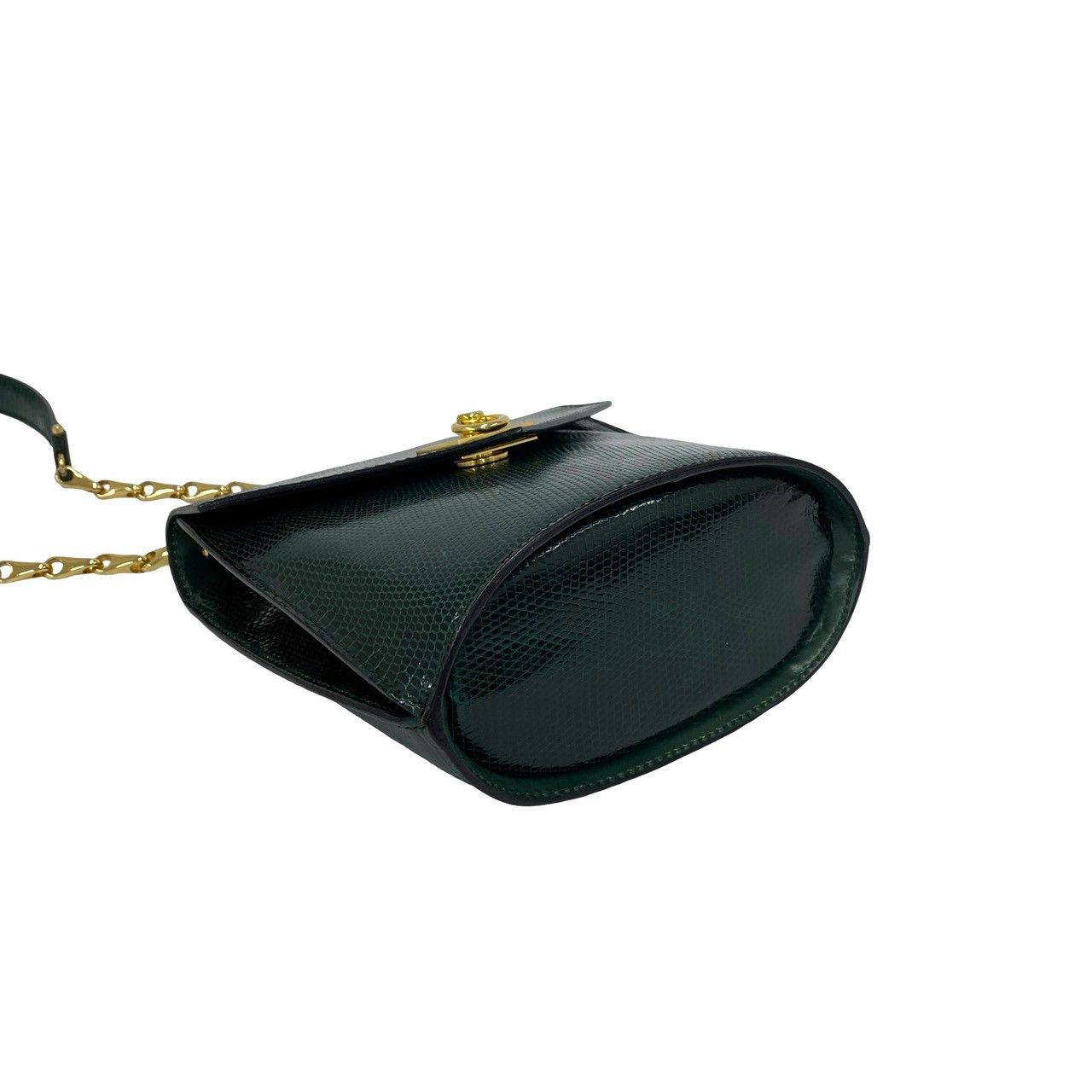 Celine Vintage Logo Ring Leather Chain Mini Shoulder Bag Pochette Green — view 7