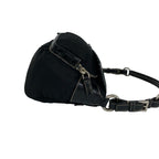 Prada Triangle Logo Embossed Leather Tessuto Nylon Shoulder Bag Black — view 6