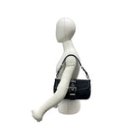 Prada Triangle Logo Embossed Leather Tessuto Nylon Shoulder Bag Black — view 2