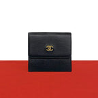 Chanel CC Logo Leather Trifold Wallet Mini Black