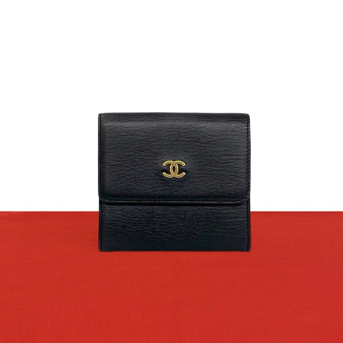 Chanel CC Logo Leather Trifold Wallet Mini Black