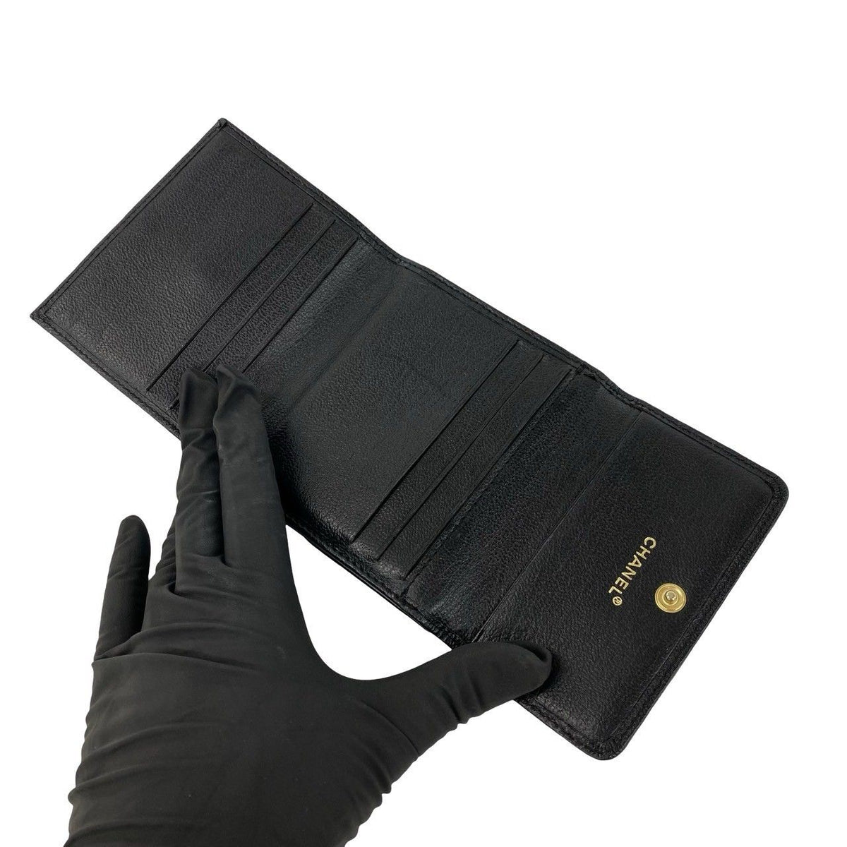 Chanel CC Logo Leather Trifold Wallet Mini Black — view 7