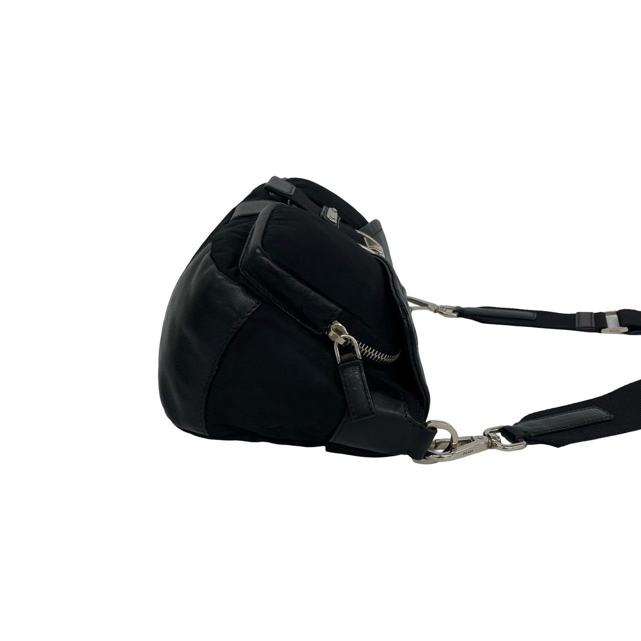 Prada Triangle Logo Leather Tessuto Shoulder Bag Black — view 6